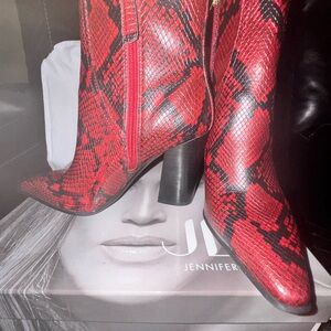 Jennifer Lopez Red Snakeskin Heeled Boots